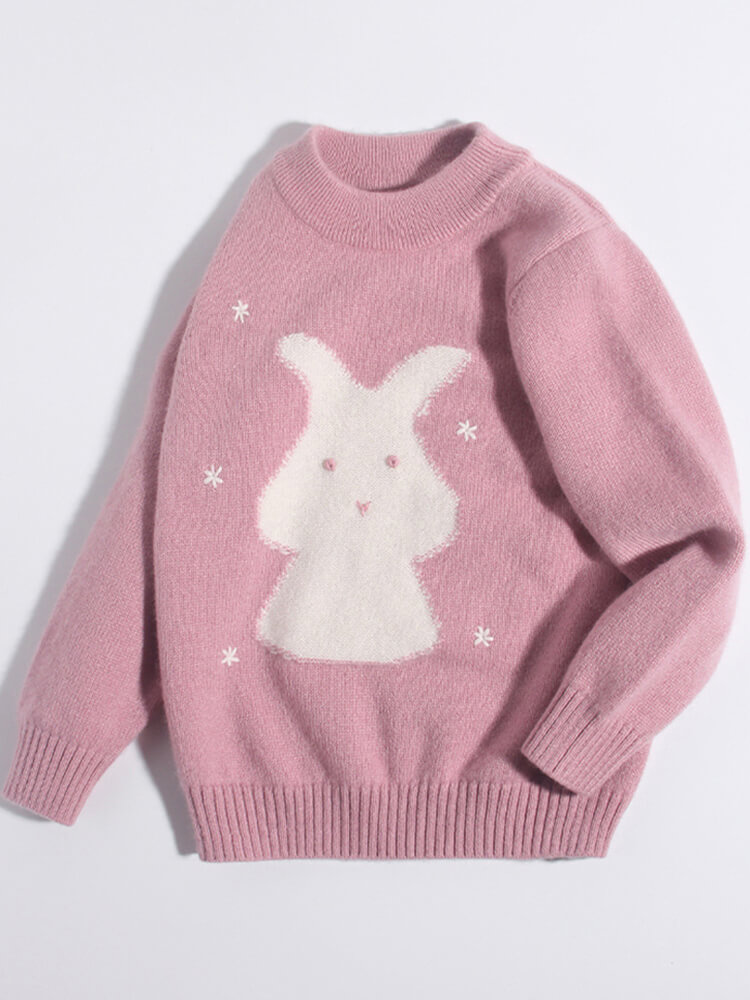 (image for) Dusty Pink Kids Embroidered Bunny and Star Cashmere Sweater